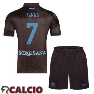 Terza Maglia SSC Napoli (David Neres 7) Bambino Marrone 2025/2026  Terza Maglia SSC Napoli (David Neres 7) Bambino Marrone 2025/2026