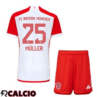 Prima Maglia Bayern Monaco (Müller 25) Bambino Bianco Rosso 2023/2024