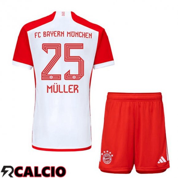 Prima Maglia Bayern Monaco (Müller 25) Bambino Bianco Rosso 2023/2024