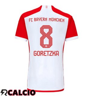 Prima Maglia Bayern Monaco (Goretzka 8) Bianco Rosso 2023/2024  Prima Maglia Bayern Monaco (Goretzka 8) Bianco Rosso 2023/2024