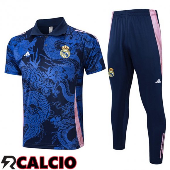 Insieme Polo Real Madrid + Pantaloni Blu Reale 2024/2025  Insieme Polo Real Madrid + Pantaloni Blu Reale 2024/2025