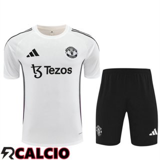 Insieme T Shirt Allenamento Manchester United + Pantaloncini Bianco 2025/2026