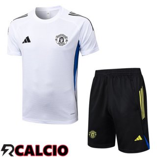 Insieme T Shirt Allenamento Manchester United + Pantaloncini Bianco 2025/2026