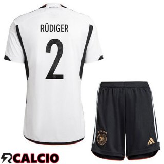 Prima Maglia Germania (RÜDIGER 2) Bambino Nero Bianco Coppa del Mondo 2022