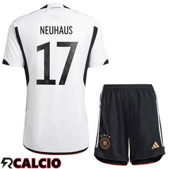 Prima Maglia Germania (NEUHAUS 17) Bambino Nero Bianco Coppa del Mondo 2022