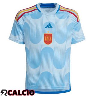 Seconda Maglia Spagna Blu Bianco Coppa del Mondo 2022