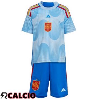Seconda Maglia Spagna Bambino Blu Bianco Coppa del Mondo 2022