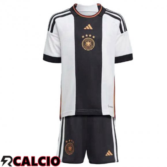 Prima Maglia Germania Bambino Nero Bianco Coppa del Mondo 2022