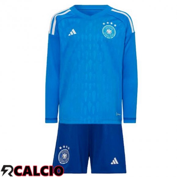 Maglia Germania Bambino Portiere Manica Lunga Blu Coppa del Mondo 2022