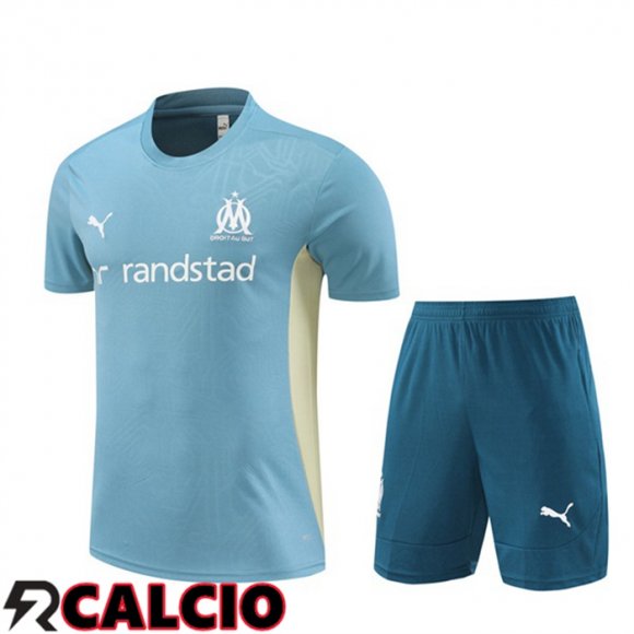 Insieme T Shirt Allenamento Marsiglia OM + Pantaloncini Blu 2024/2025  Insieme T Shirt Allenamento Marsiglia OM + Pantaloncini Blu 2024/2025