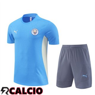Insieme T Shirt Allenamento Manchester City + Pantaloncini Blu 2024/2025