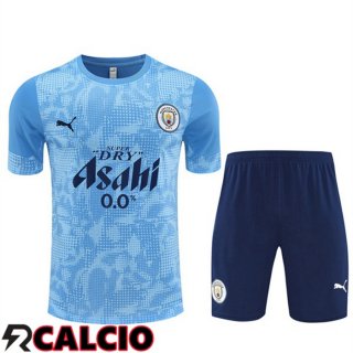 Insieme T Shirt Allenamento Manchester City + Pantaloncini Blu 2025/2026  Insieme T Shirt Allenamento Manchester City + Pantaloncini Blu 2025/2026