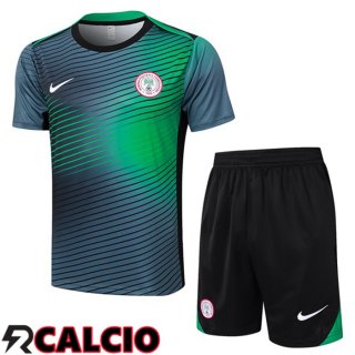 Insieme T Shirt Allenamento Nigeria + Pantaloncini Verde Nero 2024/2025