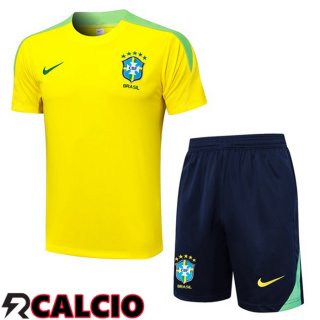Insieme T Shirt Allenamento Brasile + Pantaloncini Giallo 2024/2025
