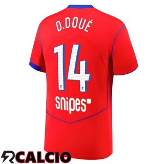 Terza Maglia Paris PSG (D. Doué 14) Rosso 2025/2026  Terza Maglia Paris PSG (D. Doué 14) Rosso 2025/2026