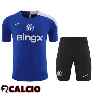 Insieme T Shirt Allenamento FC Chelsea + Pantaloncini Blu 2025/2026  Insieme T Shirt Allenamento FC Chelsea + Pantaloncini Blu 2025/2026