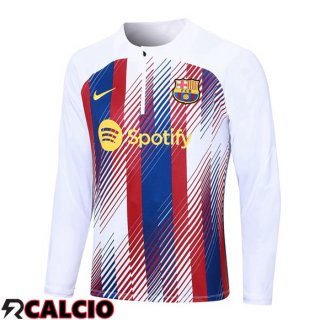Felpa Allenamento FC Barcellona Bianco Rosso 2023/2024  Felpa Allenamento FC Barcellona Bianco Rosso 2023/2024