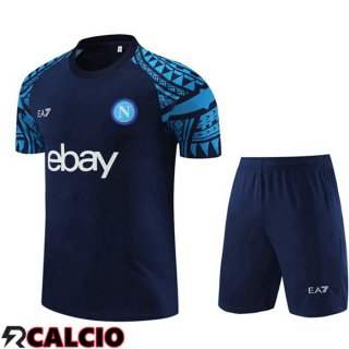 T Shirt Allenamento SSC Napoli + Pantaloncini Blu Reale 2023/2024  T Shirt Allenamento SSC Napoli + Pantaloncini Blu Reale 2023/2024