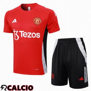 Insieme T Shirt Allenamento Manchester United + Pantaloncini Rosso 2024/2025