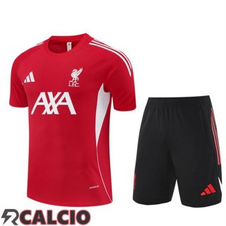 Insieme T Shirt Allenamento FC Liverpool + Pantaloncini Rosso 2025/2026  Insieme T Shirt Allenamento FC Liverpool + Pantaloncini Rosso 2025/2026