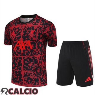 Insieme T Shirt Allenamento FC Liverpool + Pantaloncini Rosso Nero 2025/2026  Insieme T Shirt Allenamento FC Liverpool + Pantaloncini Rosso Nero 2025/2026