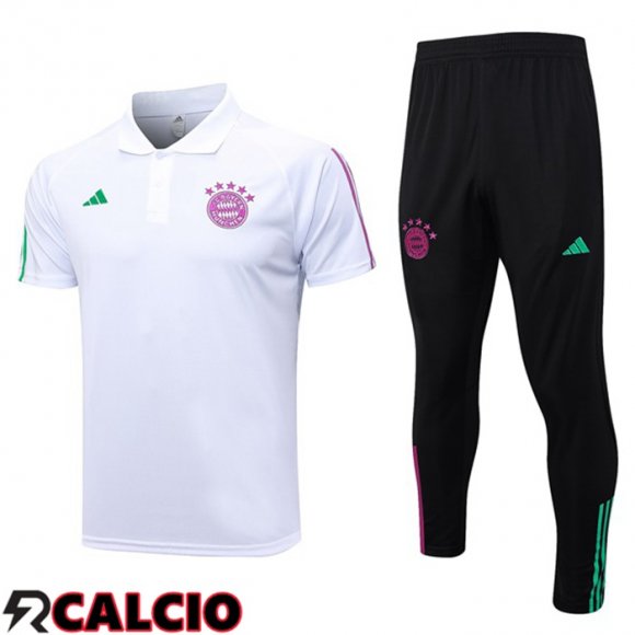 Maglia Polo Bayern Monaco + Pantaloni Bianco 2023/2024  Maglia Polo Bayern Monaco + Pantaloni Bianco 2023/2024