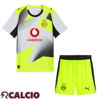 Seconda Maglie Calcio Dortmund BVB Bambino Grigio Verde 2025/2026  Seconda Maglie Calcio Dortmund BVB Bambino Grigio Verde 2025/2026
