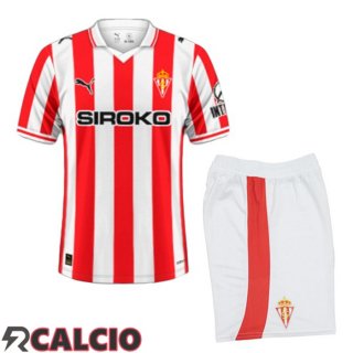 Prima Maglie Calcio Sporting Gijon Bambino Rosso Bianco 2025/2026