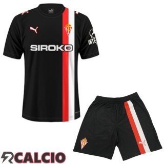 Seconda Maglie Calcio Sporting Gijon Bambino Nero 2025/2026