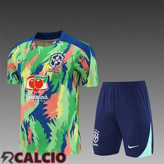 Insieme T Shirt Allenamento Brasile Bambino Verde/Blu/Giallo 2025/2026