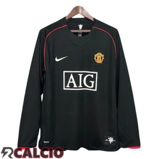 Seconda Maglie Calcio Manchester United Retro Manica Lunga Nero 2007-2008