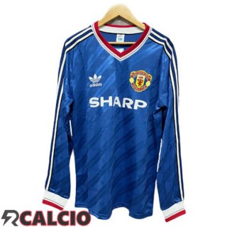 Terza Maglie Calcio Manchester United Retro Manica Lunga Blu 1986-1988