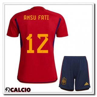 Prima Maglia Spagna (ANSU FATI 12) Bambino Rosso Coppa del Mondo 2022