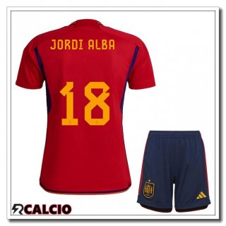 Prima Maglia Spagna (JORDI ALBA 18) Bambino Rosso Coppa del Mondo 2022