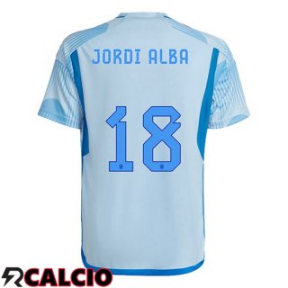 Seconda Maglia Spagna (JORDI ALBA 18) Blu Bianco Coppa del Mondo 2022  Seconda Maglia Spagna (JORDI ALBA 18) Blu Bianco Coppa del Mondo 2022