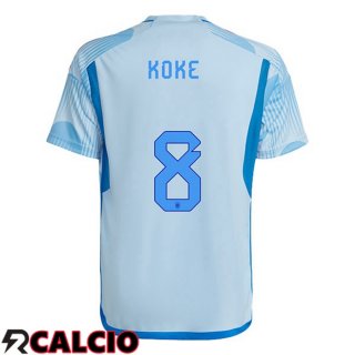 Seconda Maglia Spagna (KOKE 8) Blu Bianco Coppa del Mondo 2022  Seconda Maglia Spagna (KOKE 8) Blu Bianco Coppa del Mondo 2022