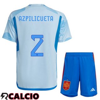 Seconda Maglia Spagna (AZPILICUETA 2) Bambino Blu Bianco Coppa del Mondo 2022