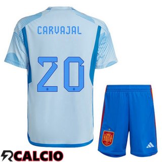 Seconda Maglia Spagna (CARVAJAL 20) Bambino Blu Bianco Coppa del Mondo 2022