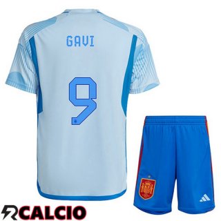 Seconda Maglia Spagna (GAVI 9) Bambino Blu Bianco Coppa del Mondo 2022  Seconda Maglia Spagna (GAVI 9) Bambino Blu Bianco Coppa del Mondo 2022