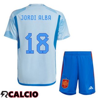 Seconda Maglia Spagna (JORDI ALBA 18) Bambino Blu Bianco Coppa del Mondo 2022  Seconda Maglia Spagna (JORDI ALBA 18) Bambino Blu Bianco Coppa del Mondo 2022