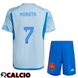 Seconda Maglia Spagna (MORATA 7) Bambino Blu Bianco Coppa del Mondo 2022  Seconda Maglia Spagna (MORATA 7) Bambino Blu Bianco Coppa del Mondo 2022