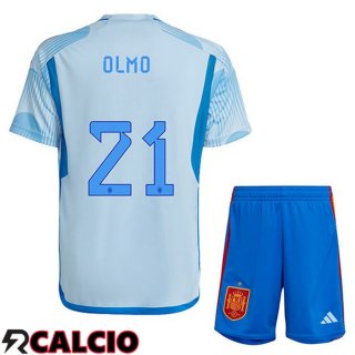 Seconda Maglia Spagna (OLMO 21) Bambino Blu Bianco Coppa del Mondo 2022  Seconda Maglia Spagna (OLMO 21) Bambino Blu Bianco Coppa del Mondo 2022