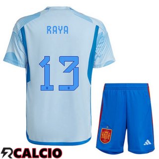Seconda Maglia Spagna (RAYA 13) Bambino Blu Bianco Coppa del Mondo 2022  Seconda Maglia Spagna (RAYA 13) Bambino Blu Bianco Coppa del Mondo 2022