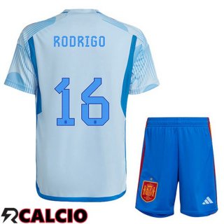 Seconda Maglia Spagna (RODRIGO 16) Bambino Blu Bianco Coppa del Mondo 2022  Seconda Maglia Spagna (RODRIGO 16) Bambino Blu Bianco Coppa del Mondo 2022