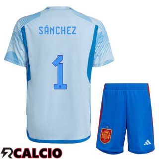Seconda Maglia Spagna (SÁNCHEZ 1) Bambino Blu Bianco Coppa del Mondo 2022  Seconda Maglia Spagna (SÁNCHEZ 1) Bambino Blu Bianco Coppa del Mondo 2022