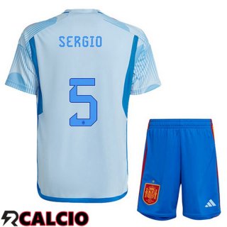 Seconda Maglia Spagna (SERGIO 5) Bambino Blu Bianco Coppa del Mondo 2022  Seconda Maglia Spagna (SERGIO 5) Bambino Blu Bianco Coppa del Mondo 2022
