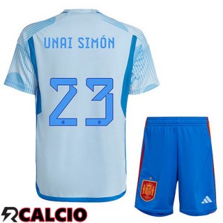 Seconda Maglia Spagna (UNAI SIMÓN 23) Bambino Blu Bianco Coppa del Mondo 2022  Seconda Maglia Spagna (UNAI SIMÓN 23) Bambino Blu Bianco Coppa del Mondo 2022