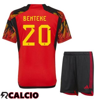 Prima Maglia Belgio (BENTEKE 20) Bambino Rosso Coppa del Mondo 2022