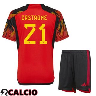 Prima Maglia Belgio (CASTAGNE 21) Bambino Rosso Coppa del Mondo 2022