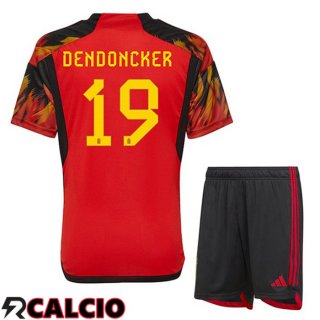 Prima Maglia Belgio (DENDONCKER 19) Bambino Rosso Coppa del Mondo 2022
